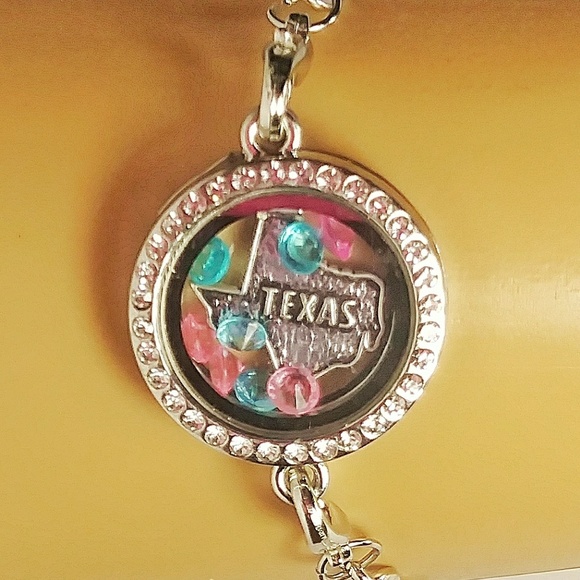 Pink Blue Texas Floating Charm Locket Bracelet - Picture 2 of 4